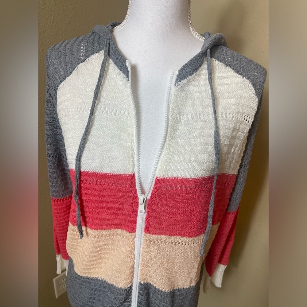 BTFBM Colorblock lightweight mesh zip,up sweater with hood. NWT